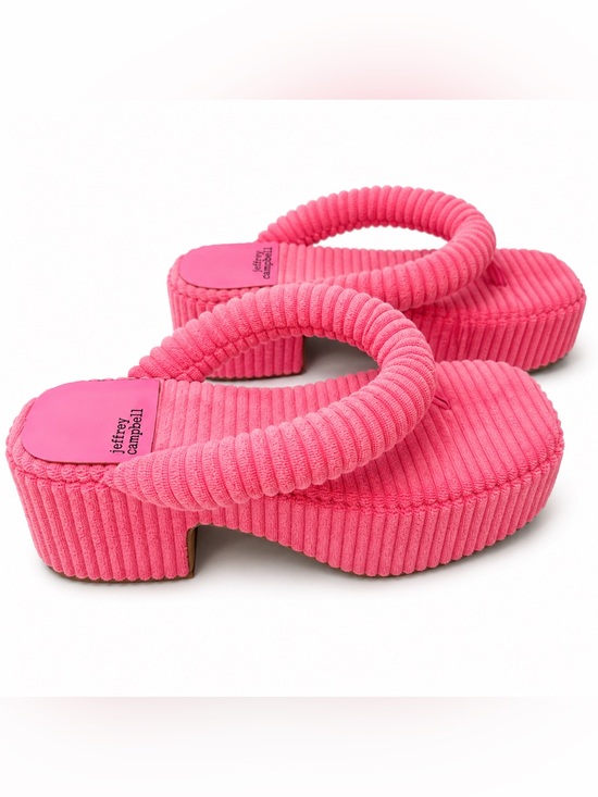Jeffrey Campbell Shoes - Jeffery Campbell Pink Platform Thong Sandals |Barbiecore Ripped Corduroy Slides